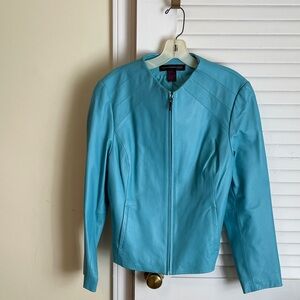Aqua Blue Women's Leather Jacket